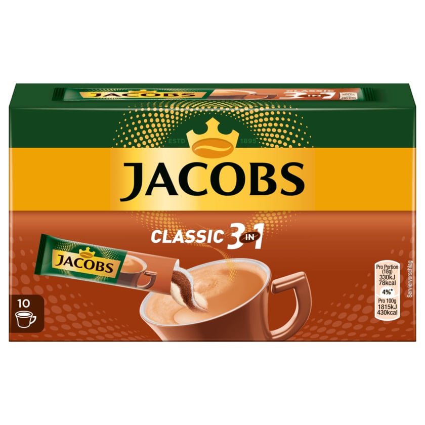 Jacobs Kaffeespezialitäten 3 in 1, 10 Sticks mit Instant Kaffee