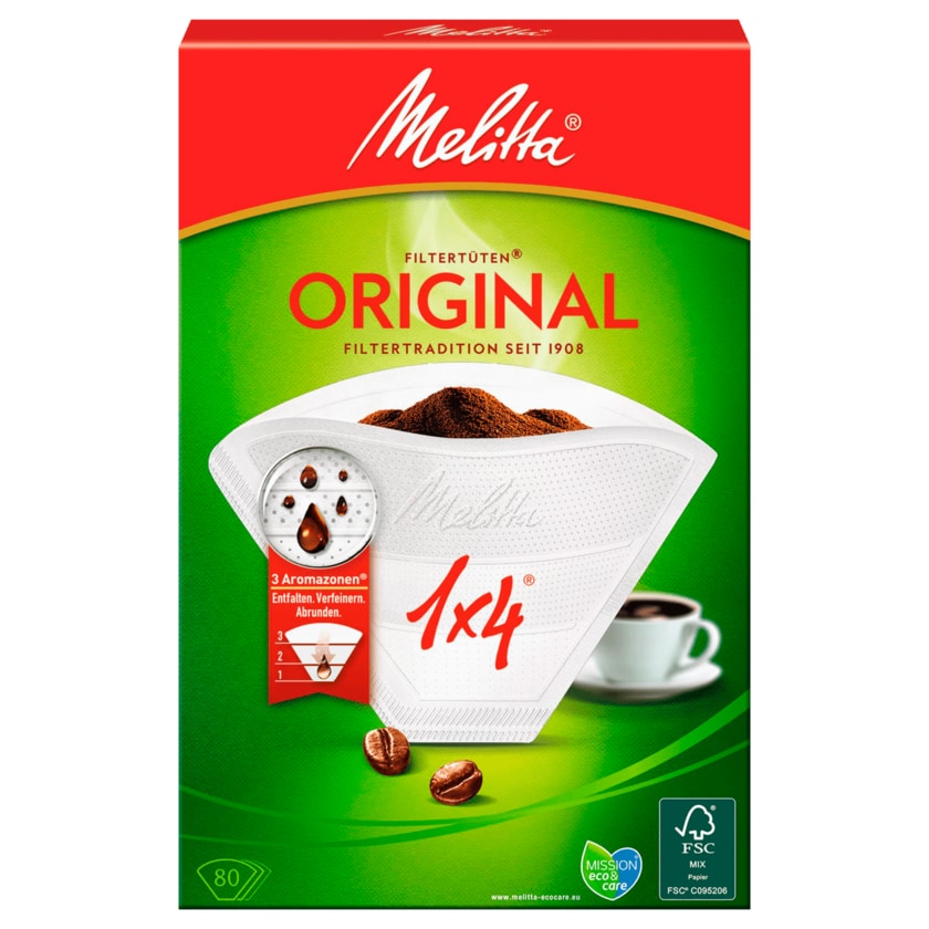 Melitta Filtertüten 1x4 weiß Aroma 80 Stück