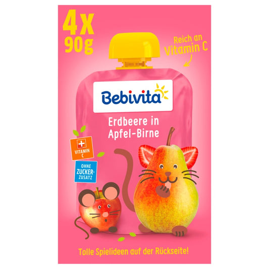 Bebivita Kinder-Spaß Erdbeere in Apfel-Birne 4x90g