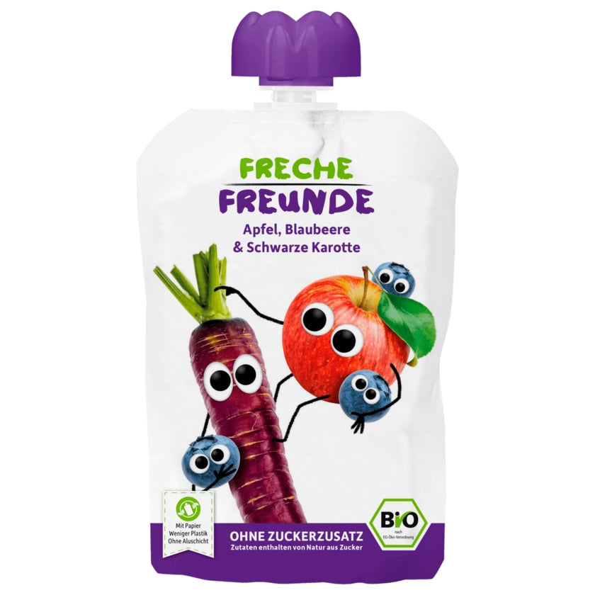 Erdbär Freche Freunde Bio Apfel, Blaubeere & schwarze Karotte 100g