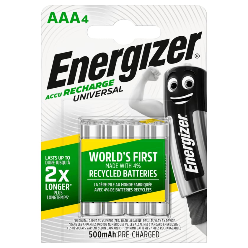 Energizer NiMH Akkus Universal Micro (AAA) 500 mAh vorgeladen 4 Stück