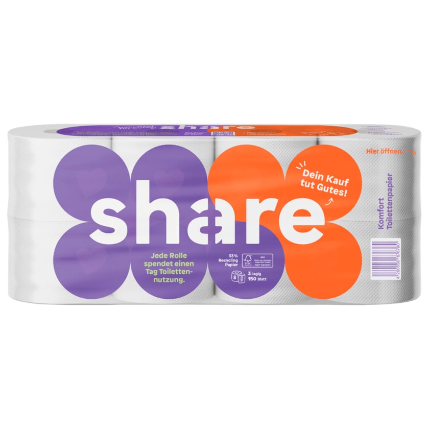 share Recycling-Toilettenpapier 3-lagig 8x150 Blatt