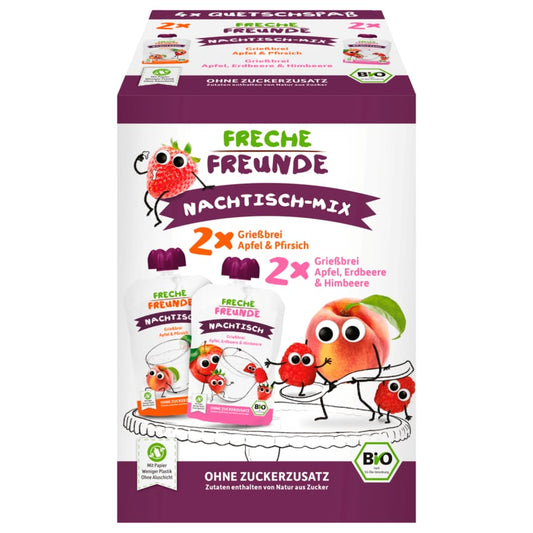 Freche Freunde Bio Quetschspaß Nachtisch Grießbrei ohne Zuckerzusatz 4x100g