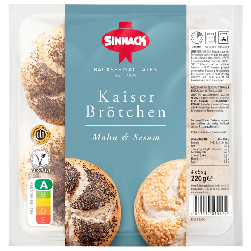 Sinnack Kaiserbrötchen Mohn & Sesam 220g