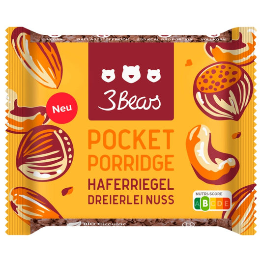 3Bears Pocket Porridge Haferriegel Dreierlei Nuss 55g